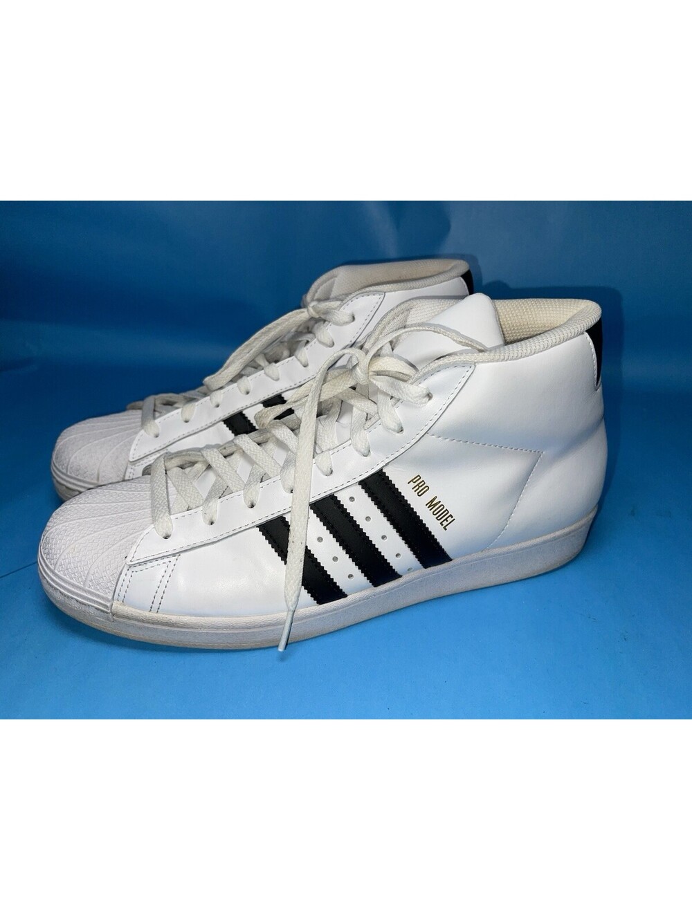 Adidas Pro Model Mid White Black Stripes Mens Size 12 FV5722 High Top